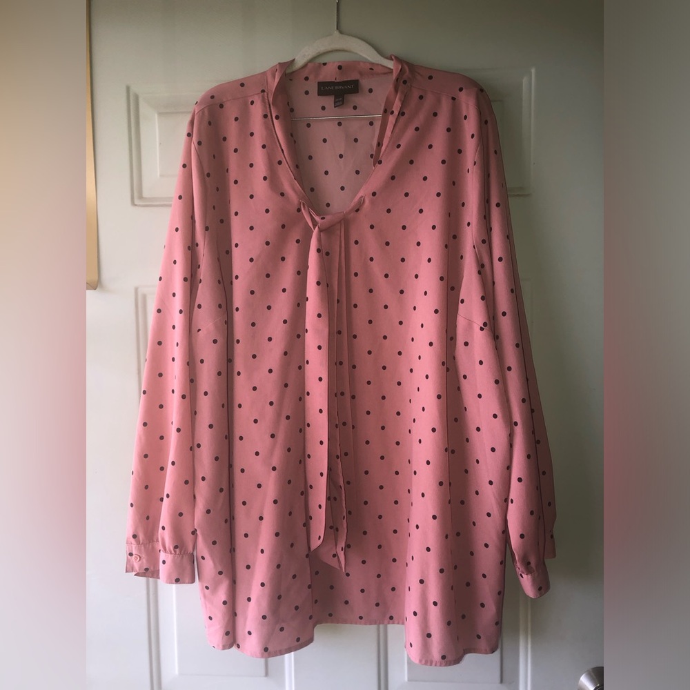 Lane Bryant pink/black polka dot career top size 26/28